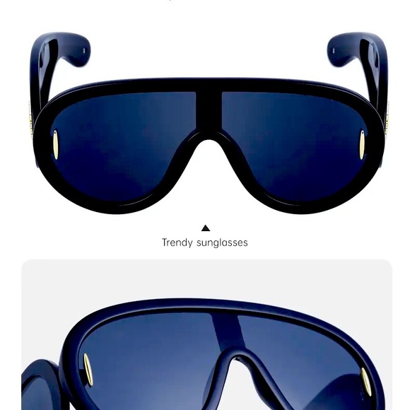 Black Luxury Wave Mask Cyberpunk Sunglasses - Oversized Eyewear Sun Protection - Picture 2 of 4